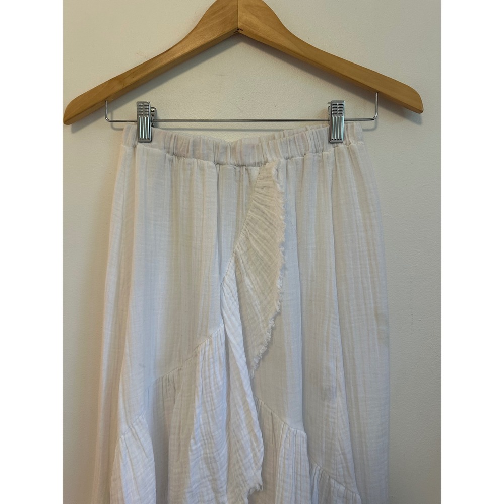 Stark X White Cotton Gauze High Low Ruffle Skirt | Size Small - Picture 2 of 8